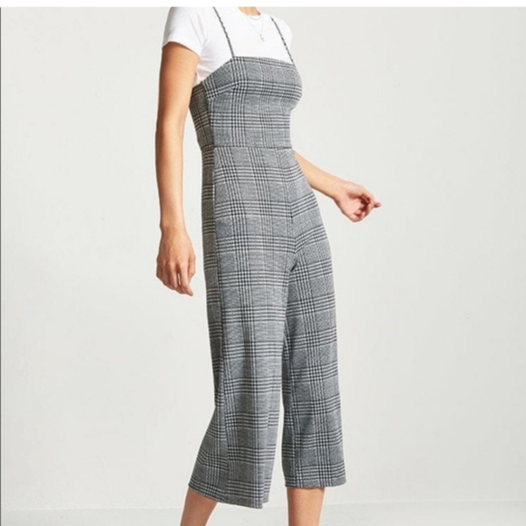 Forever 21 Plaid Glen Culotte Jumpsuit size medium stretch - Picture 3 of 4